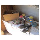 horns,pull light,hardware & misc items w/wood box