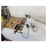 levels,tool,cords,wood box & items