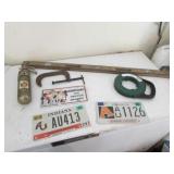 license plates,level,fire ext.,c-clamp,snake