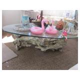 vintage lamp & coffee table & items on top