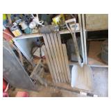 scoop shovel,creeper & small saw horses