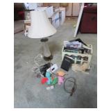 table lamp,magazine rack & items