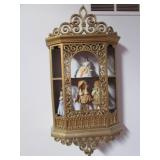 wall cabinet w/figurines & wooden dolls