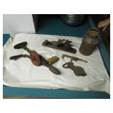 cream can,shoulder drill,wooden plane,items