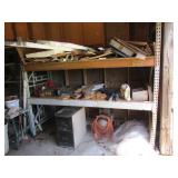 metal shelf & items on top & middle shelves