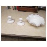 fenton silvercrest bowl & candle holders