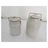 2 white wire bale crocks