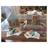 2 lefton christmas villages & 2 decorations