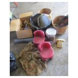 kids chairs,burlap sack,old phone & misc items
