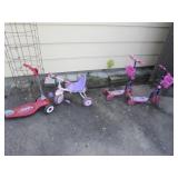 3 kids scooters & tricycle