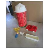 1968 fisher price toy silo & items