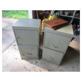 2 metal file cabinets & wood box of metal items