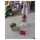 oil lamp,razor & crock
