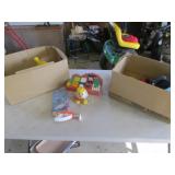 misc toys in boxes & wall pictures