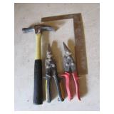 2 tin snips,square & hammer