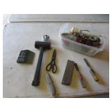 container,mallet,chisels,drill bits & items
