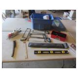 blue tote,level,saws,brushes & items