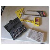 socket sets,yellow square,saw,level,tool