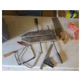 antique wood clamp,saws,square,glue gun
