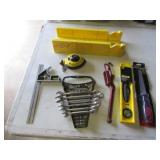 new level,wrenches,square,yellow miterbox,items