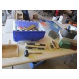 tote,mallet,plastic wrap,wood box & items
