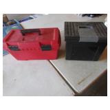 red toolbox & plastic file holder