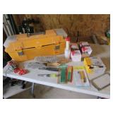 yellow toolbox,pencils,brushes & items