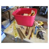red tote,level,tools,tester & items