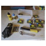 container,staples,chalk,gloves,stapler,wrench