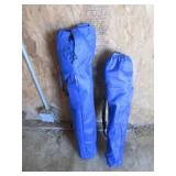 2 blue folding chairs