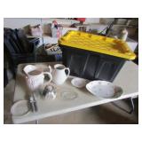 black tote,pitchers,teapot & dishes