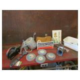 grinding wheels,coleman items,light fixture & item