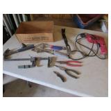clamp,hammer,pliers,vise grip,elec. drill,tools