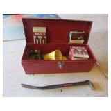 red toolbox,pry bar & nails