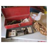 red metal toolbox w/electrical items