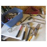 blue tote,hammers,saws & items