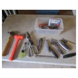 container,hammer,mallet,box cutters & tools
