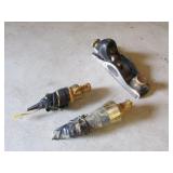 small wooden plane & 2 brass plumb bobs