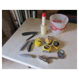 chalklines,tape measure,box cutters,allen packs