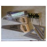container,rope,saws,squares & screwdrivers