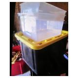 27 gallon black tote & 2 clear totes