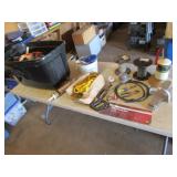 black tote,copper wire,tools,saw & items