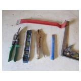 pry bar,square,tin snips,vise grip,tools
