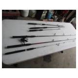 3 fishing poles & 3 partial fishing poles