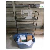 singer sewing machine w.tote of sewing items,shelf