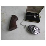 handgun grips,texas belt buckle & necklace