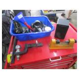 blue container,hitch receiver,air tool & items
