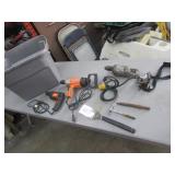 gray tote,1/2" drill,drills & items