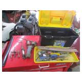 black toolbox & welding tools & items