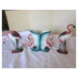 matching 3 pc maddux pottery flamingo set